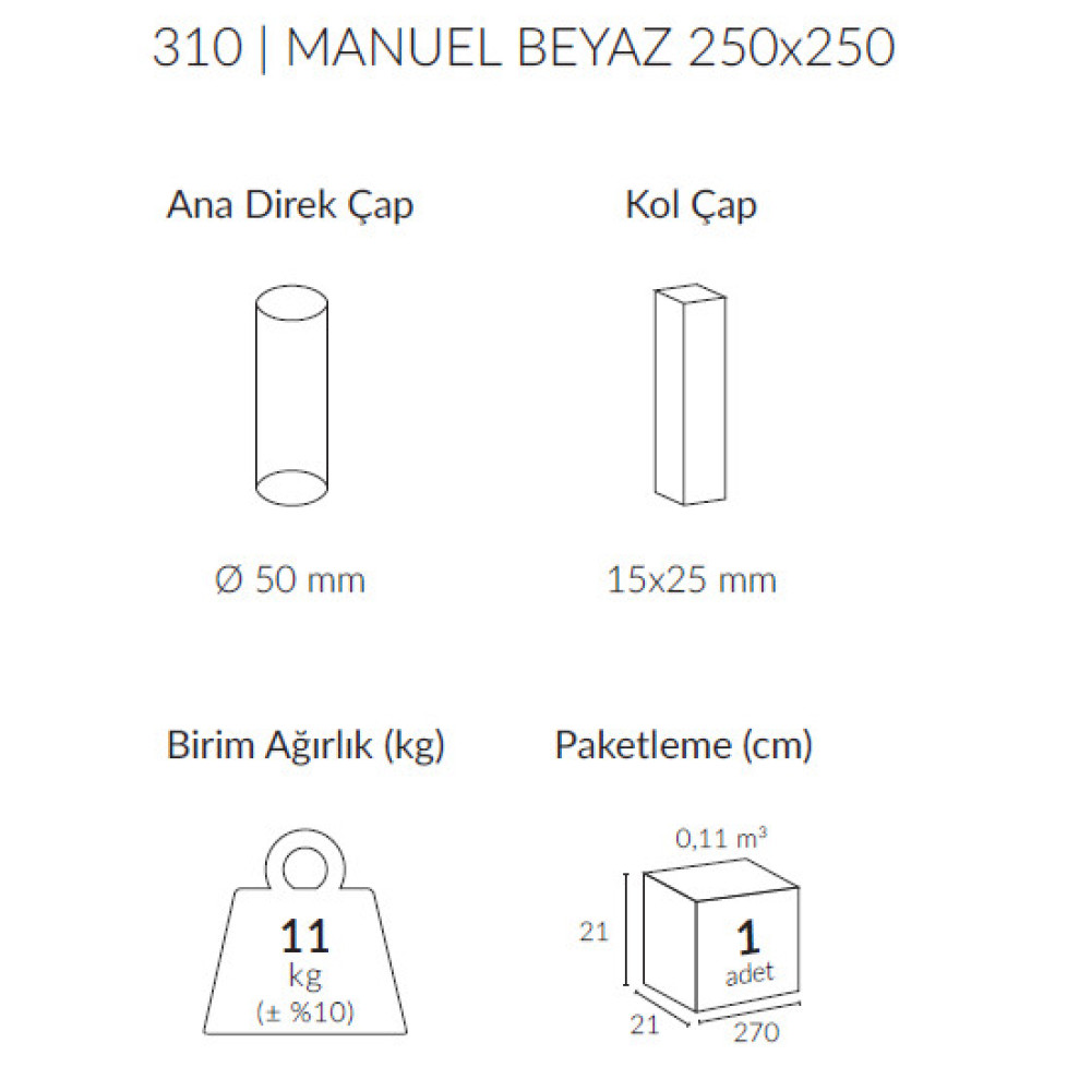 Солнцезащитный зонтик 310 MANUEL BEYAZ 250x250 см Полипропиленовая  ткань TURKUAZ